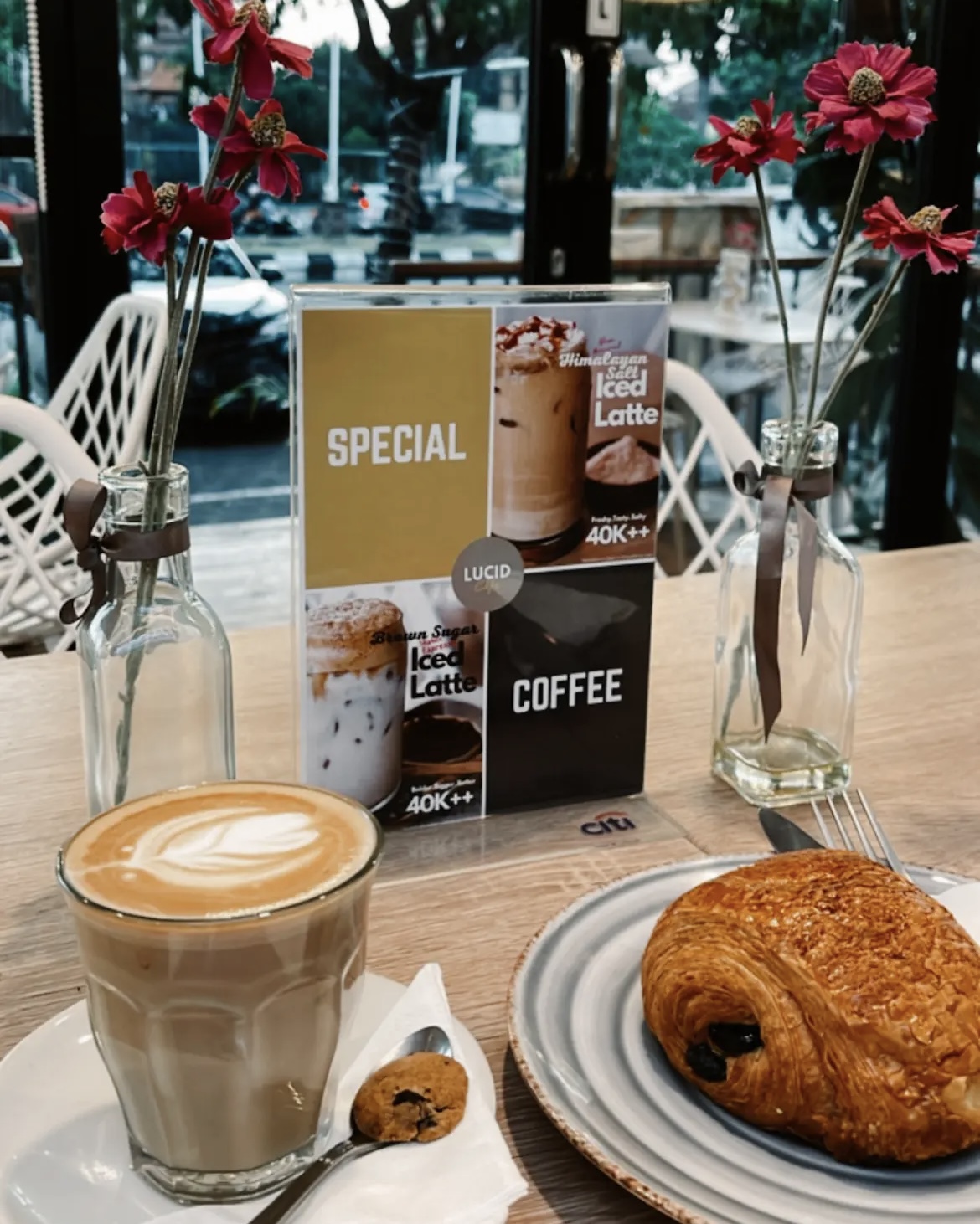 Being Creative at Lucid Cafe Bali. Brainstorming and Meeting while indulging oneself with a cup of latte and homemade butter croissant.